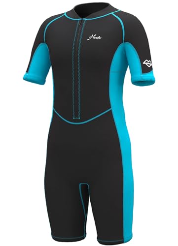 Hevto Kids 2mm Shorty Wetsuit Front Zip - Blue (Variation: Blue / 14) for Boys & Girls