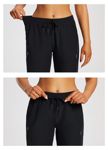 Baleaf Women's Hiking Shorts Below Knee Quick Dry Capris - Large Black