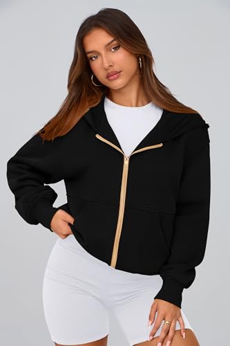 PRETTYGARDEN Women's Fleece Hoodies - Medium Black Fall Zip Up Sweatshirt