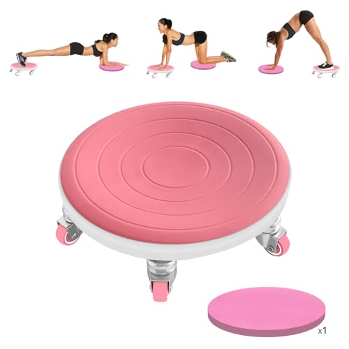 Pink Six-Wheel Ab Roller for Core & Oblique Exercise with Knee Pads