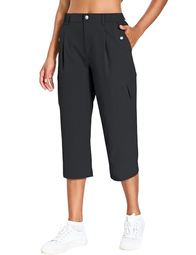 Women's Quick Dry Hiking Cargo Capris - X-Large Black Travel Pants