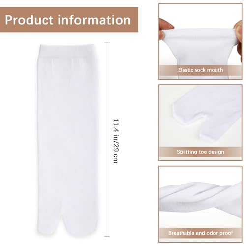 White 12 Pairs Unisex Tabi Split Toe Flip Flop Socks - Soft Cotton, Elastic Fit