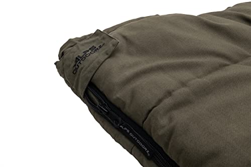 ALPS OutdoorZ Redwood Green -10°F Flannel-Lined Over-Sized Sleeping Bag for Cold Weather Camping