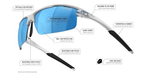 Tifosi Rivet Half-Frame Cycling & Golf Sunglasses Matte White Clarion Blue