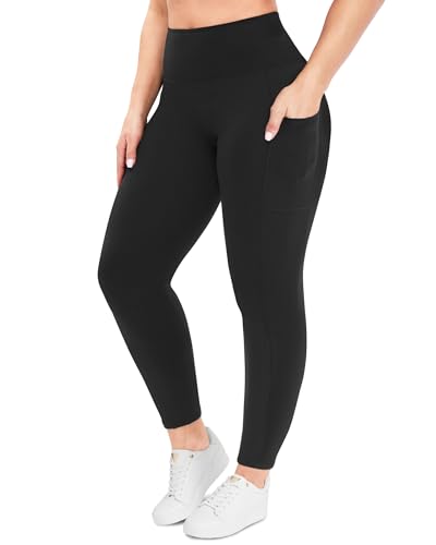 Plus Size High Waisted Leggings with Pockets for Women - Black 3X-Large A-1#Black