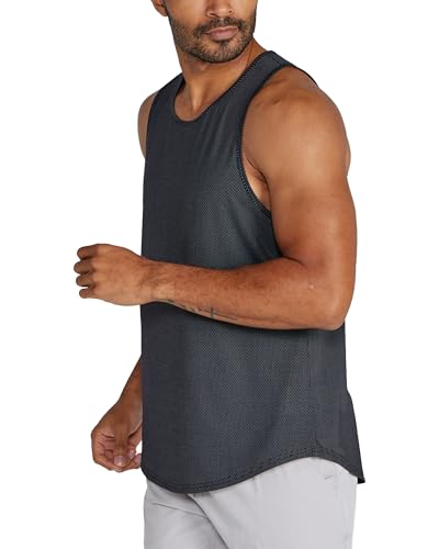 Men's Active Drop-Cut Tank Top - Medium Black, Lightweight, 4-Way Stretch