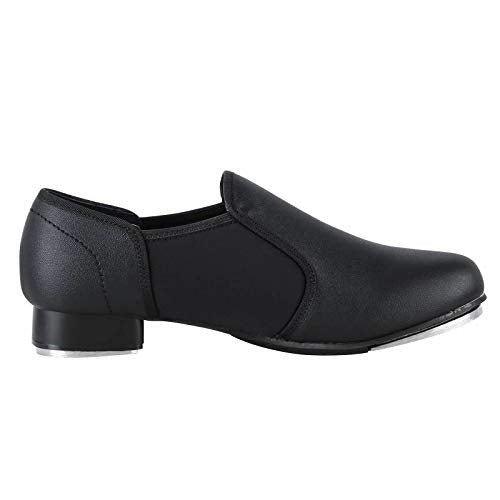 Unisex PU Leather Dance Slip-On Shoes for Women and Men - Black, 8 Women / 7 Men