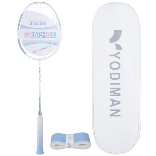 YODIMAN Slate Gray Pro Ultra-Light Carbon Fiber Badminton Racket - Head Heavy, Professional Grade, 4U/5U, Overgrip Included