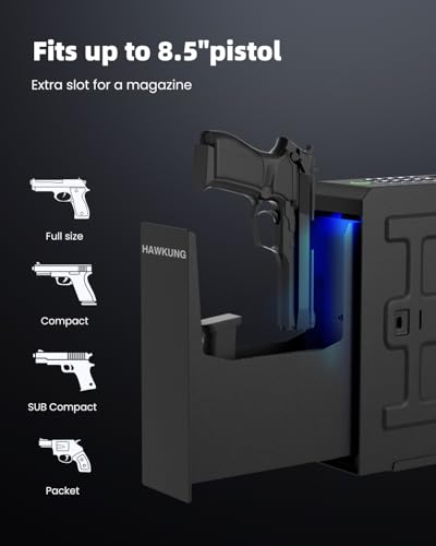 Biometric LCD Gun Safe with 3 Access Methods - Bedside Pistol Lock Box for Nightstand, Wall, Desk, Black+Silver