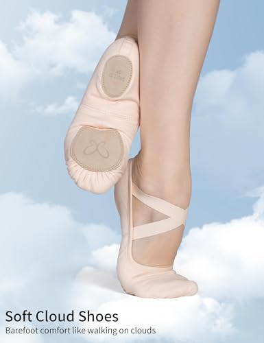 Daydance Cloud Soft 4-Way Stretch Girls Ballet Shoes - Light Pink, Big Kid, Split Sole Ballet Slippers
