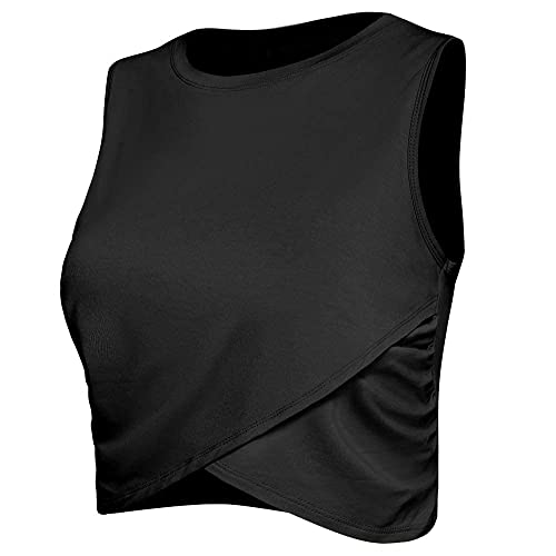 Cross Front Workout Crop Tops for Women Fitted - Small Black