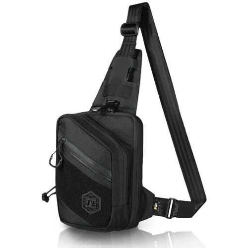 M-Tac Elite Sling Bag Black Hex Loop - EDC Tactical Crossbody CCW Chest Pack