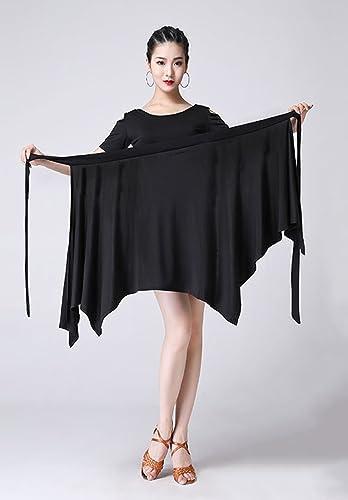 Black Latin Salsa Tango Dance Skirt with Hip Scarf for Ballroom Practice