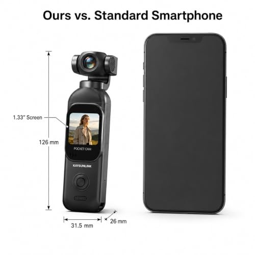 Kaysunlink 1080P Vlogging Camera with 270° Rotatable Lens, Touch Screen & WiFi, 64GB Black - Portable Handheld Camcorder