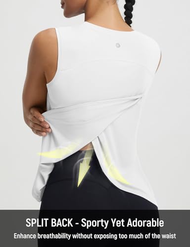 Baleaf Women's Sleeveless Workout Tank Top - Loose Fit, Split Back, White, Medium