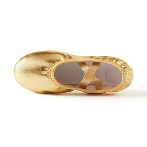 Missfiona PU Leather Ballet Shoes Women Belly Dance Slippers - 8.5 / Gold Band