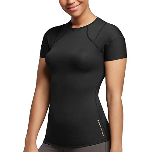 Tommie Copper Women's Shoulder Support Shirt Medium Black Posture Corrector with UPF 50