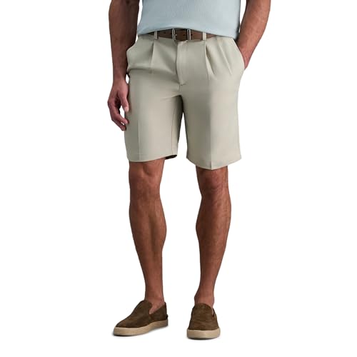Haggar Men's Classic Fit Cool 18 Short - Expandable Waist, Pleat Front, Solid Gabardine, Size 38