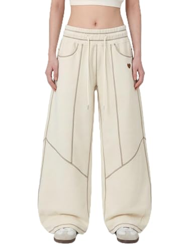 Aelfric Eden Large Beige Baggy Barrel Sweatpants for Women High Waist Wide Leg