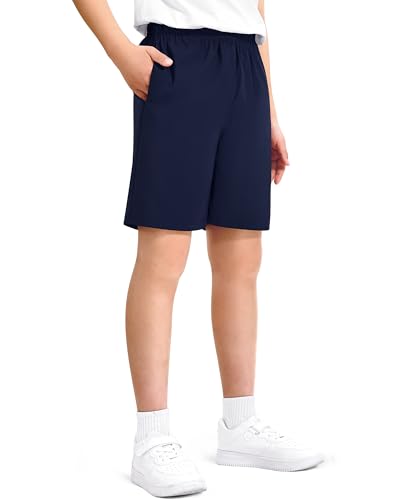 Boys Athletic Shorts with Pockets - Soccer, Basketball, Running - Navy 11-12 Years