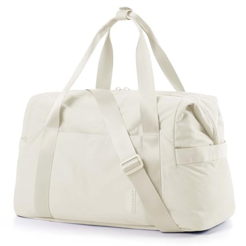 Gym Bag for Women - Medium Light Beige Travel Duffle with Trolley Sleeve