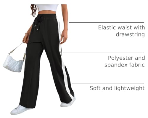 Black Wide Leg High Waisted Sweatpants for Women - Baggy Track Pants with Pockets
