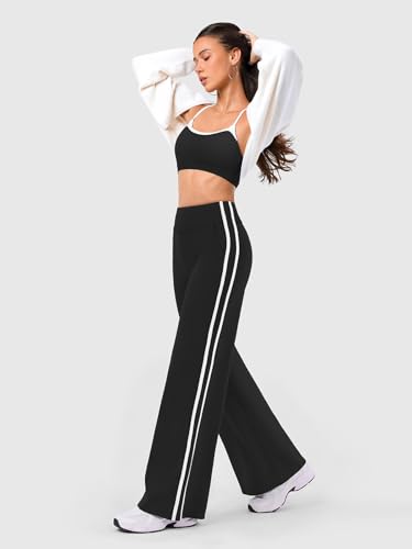High Rise Stretch Wide Leg Track Pants Women Casual Sweatpants - 32'' Inseam XL Black
