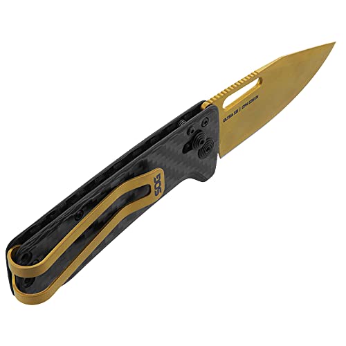 SOG Ultra XR Folding Knife Carbon & Gold - Slim Titanium Pocket & Money Clip - CPM S35VN Steel