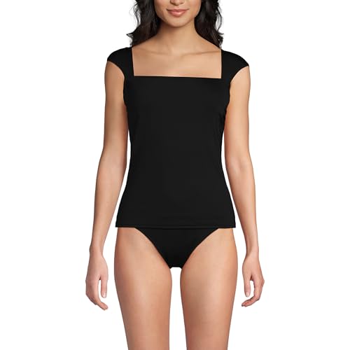 Lands' End Women's Square Neck Underwire Tankini Top - Black, Supportive Swimsuit