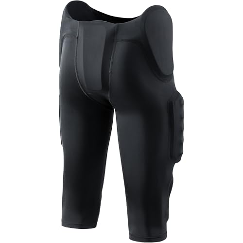 COOLOMG Adult Men's Football Pants with 7 Integrated Pads - Small Black