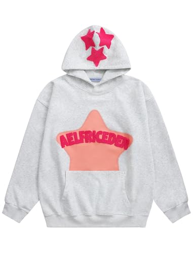 Aelfric Eden Men's Light Grey Oversized Y2K Graphic Hoodie Small
