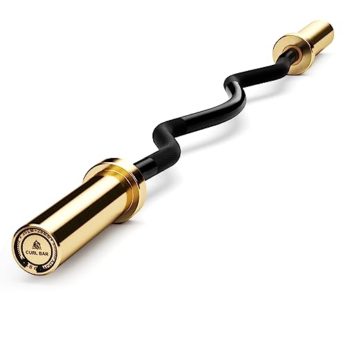 LIONSCOOL 2-Inch Golden & Black Titanium-Plated EZ Curl Bar, 28mm Olympic Barbell for Biceps & Triceps