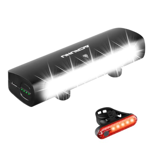 ACRUNU Black Bicycle Headlight & Tail Light Set 3400 Lumens USB-C Rechargeable Waterproof