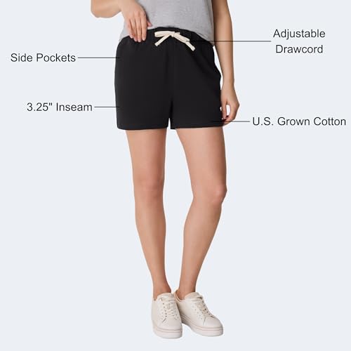 Large Black Hanes Women's Essential Drawstring Cotton Shorts - Comfortable & Adjustable