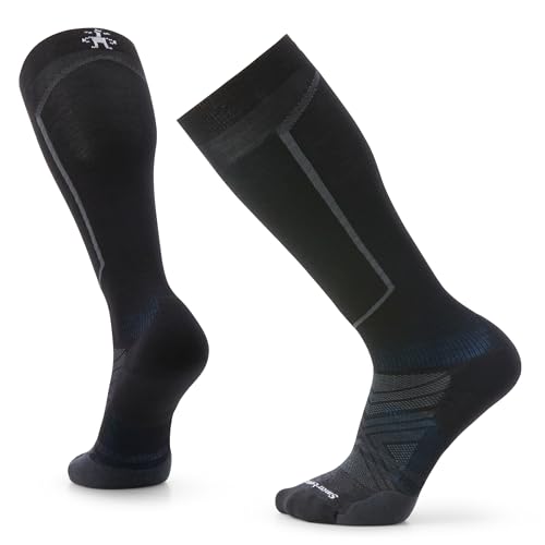Men's Ski Targeted Cushion Over Calf Wool Socks - Large Black