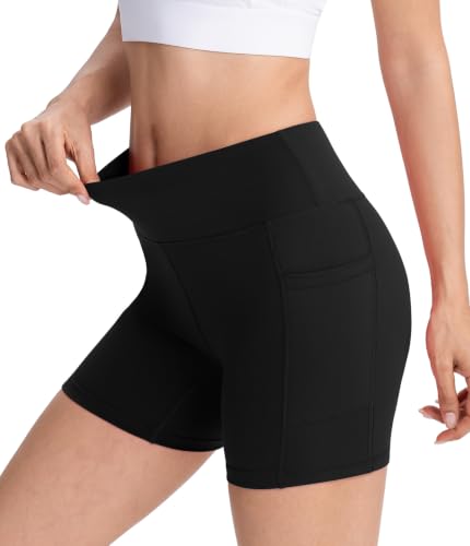 Women's High Waisted Workout Shorts with Pockets - Black, X-Large