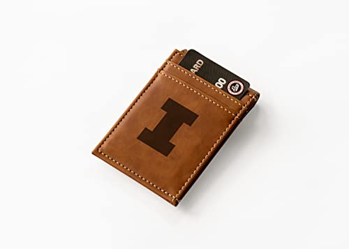 NCAA Laser Engraved Front Pocket Wallet - Illinois Fighting Illini Brown Slim