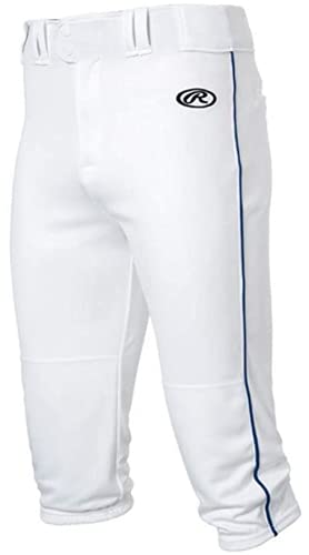 Rawlings Men's Launch Baseball Pants - Knicker Fit, Medium, White & Navy