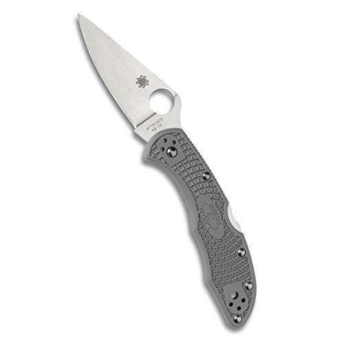Spyderco Delica 4 Lightweight Folding Knife - Flat Ground Steel Blade, Grey Handle, 2.90 Inch Blade, Signature Pocket Knife - Variation of This Listing