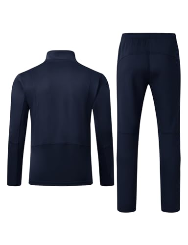 Men's 2-Piece Running Tracksuits Full Zip Athletic Jackets & Pants Dark Blue 4X-Large