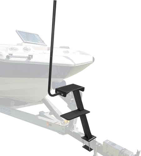 OUTPRIZE Vertical Mount 2-Step Boat Trailer Ladder with Handrail - Heavy Duty, Adjustable Fit
