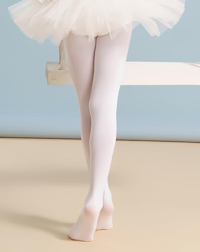 Toddler Girls Ballet Tights - 3-4T White Footed Leggings for Kids Dance
