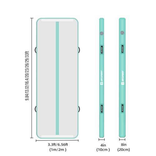 Mint Green Inflatable Gymnastics Air Mat - 6.56ft x 3.3ft x 4in Tumbling Track with Pump