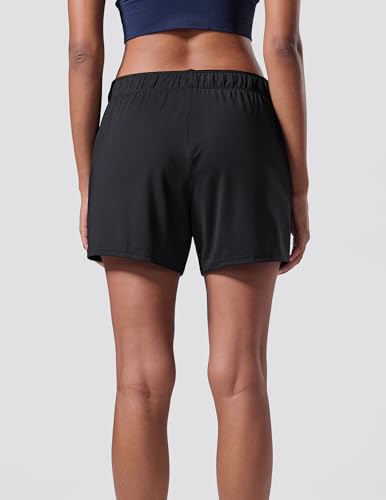 Large Black Women's Lounge Workout Shorts with Zipper Pockets - 1 or 5 Pack