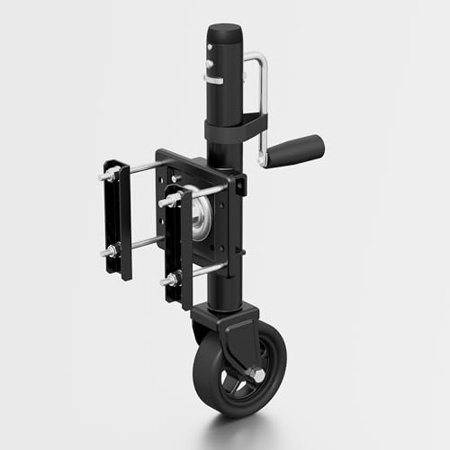 Black Upgraded Spoke Wheel Trailer Jack 1500 lbs, 10" Lift Swivel Stand