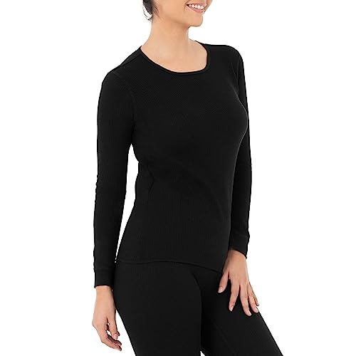 Women's Micro Waffle Thermal Underwear T-Shirt - Black, Large, 2 Pack