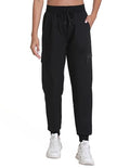 Women's Lightweight Cargo Hiking Pants with Pockets - Large, Dark Black, Elastic Leg Openings