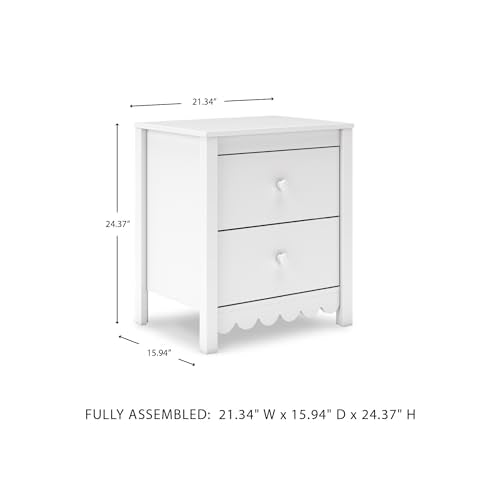 White Ashley Hallityn Nightstand with 2 Drawers, Scalloped Cottage Style