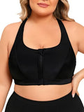 Women's Sports Bra Bikini Top for Large Bust Push Up Swimwear with Front Zipper - 3X-Large Black