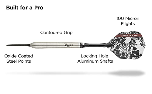 Viper Sinister 95% Tungsten Steel Tip Darts Set 25g Slim Barrel, Includes Shafts & Flights